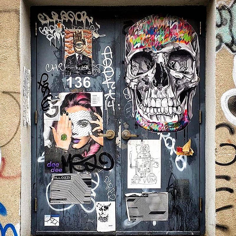 Graffiti and paste-up art by various artists in Williamsburg, Brooklyn.