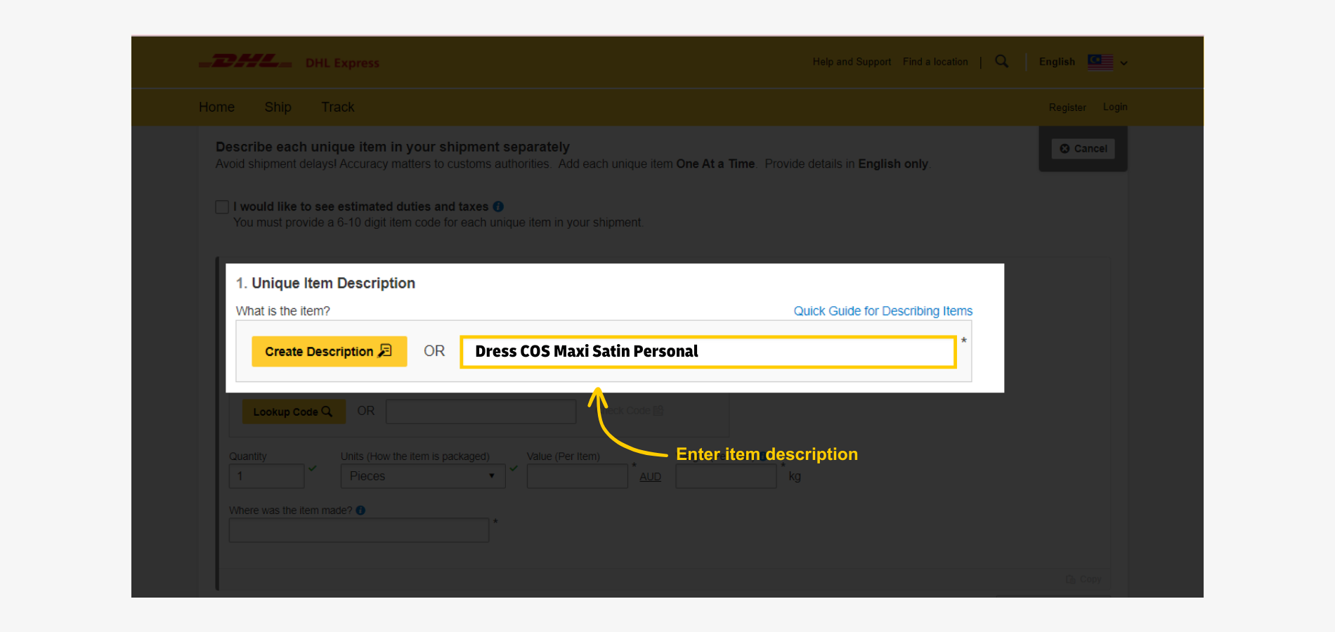 Import Shipment Item Description Import Shipment Item Description