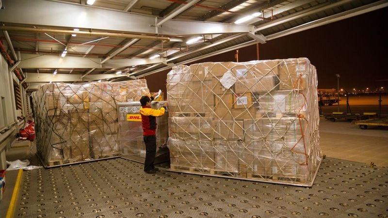 DHL Express parcels getting ready to be loaded