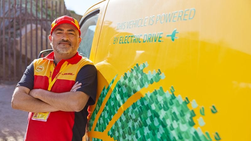electric dhl express delivery vehicle for carbon-neutral shipping