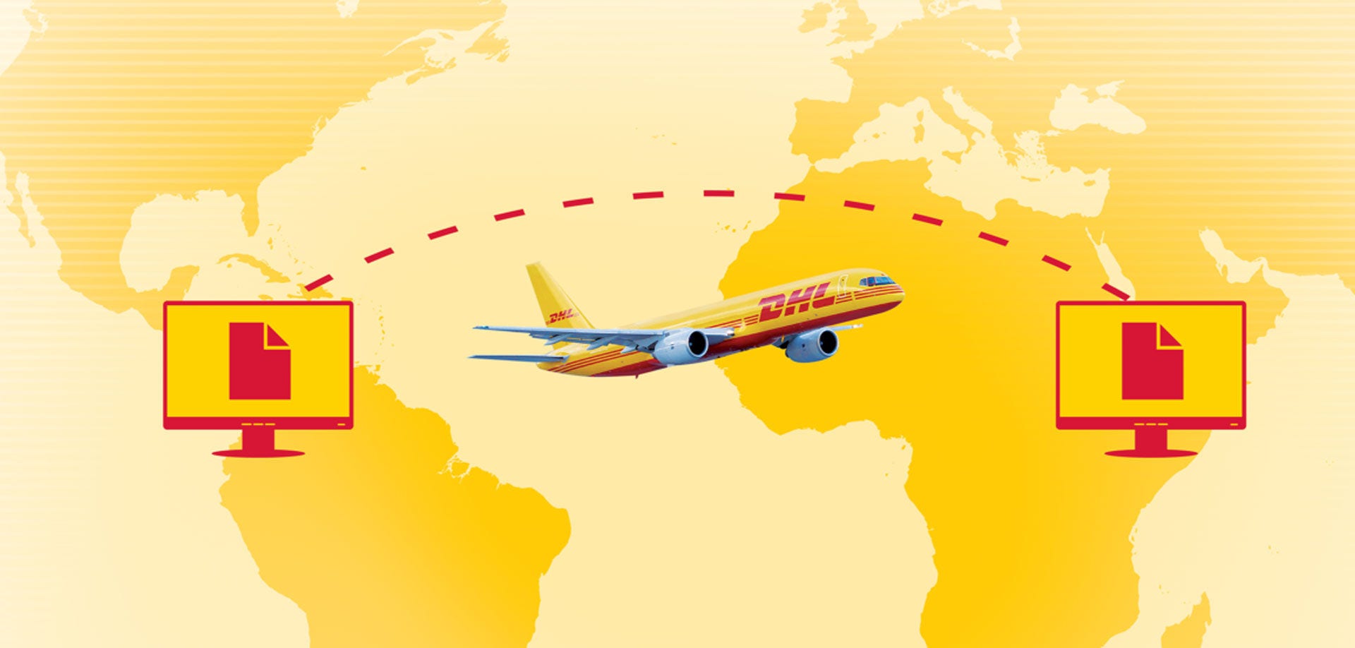 Avion jaune et rouge de DHL