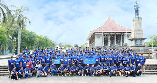 dhl staff at a container dock