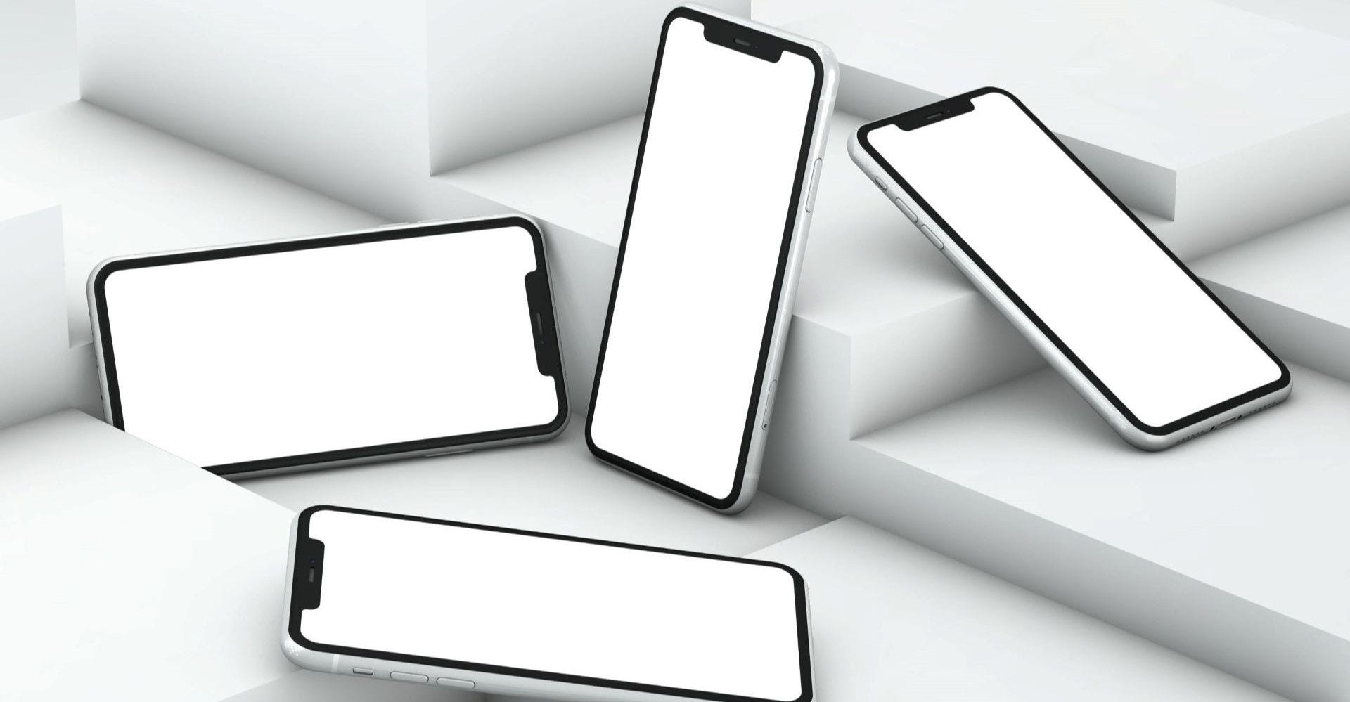 many smartphones in various orientations