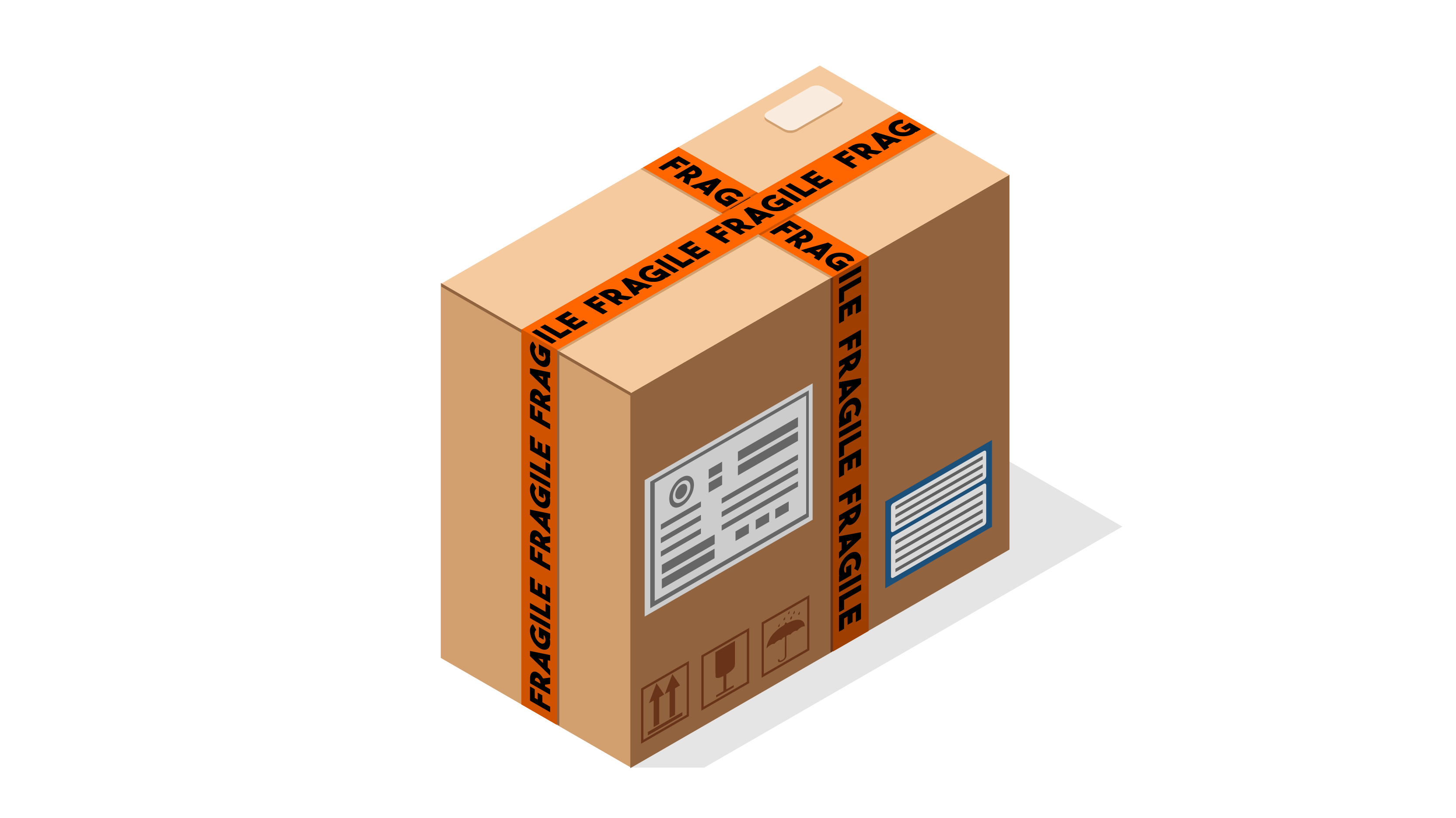 graphic image of a brown box with orange tape around it