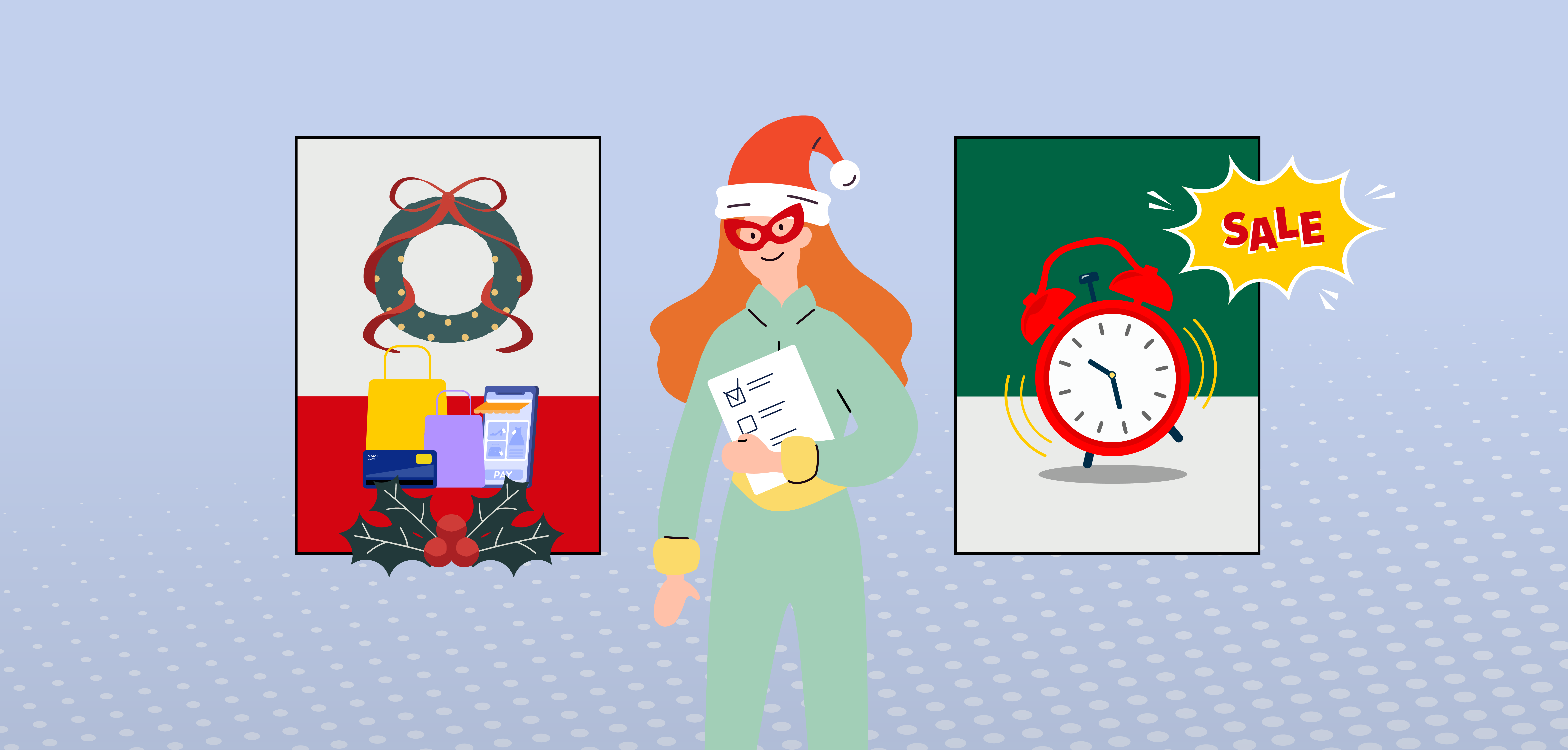 graphic image of superhero in a Christmas hat