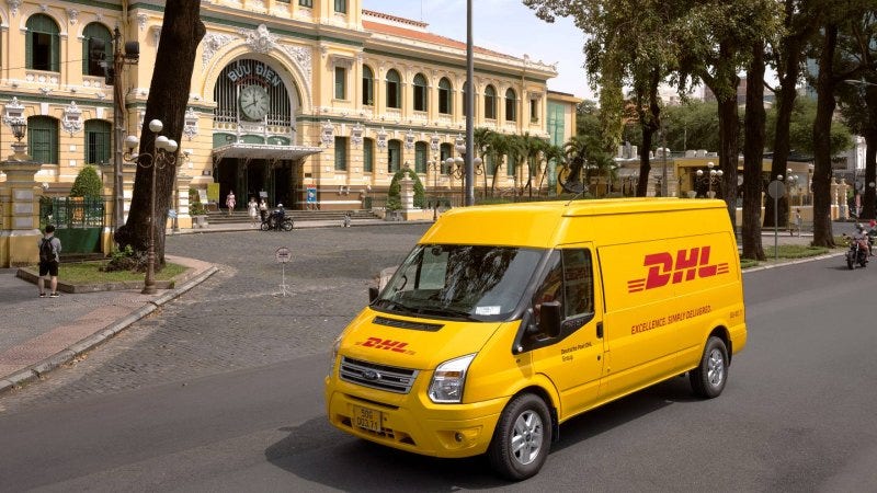 dhl express vietnam van transporting liquids for international shipping