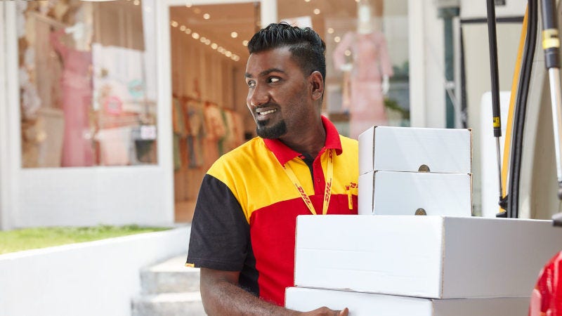 dhl express courier delivering parcels