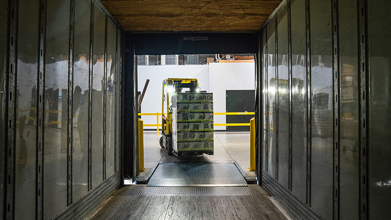 forklift in container