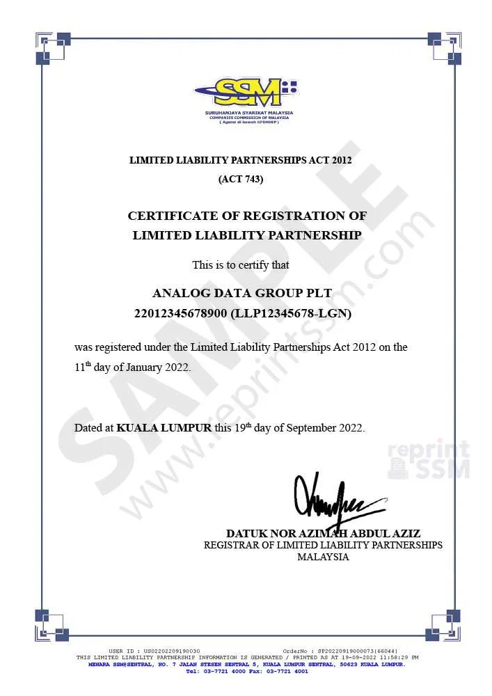Malaysia SSM Certificate