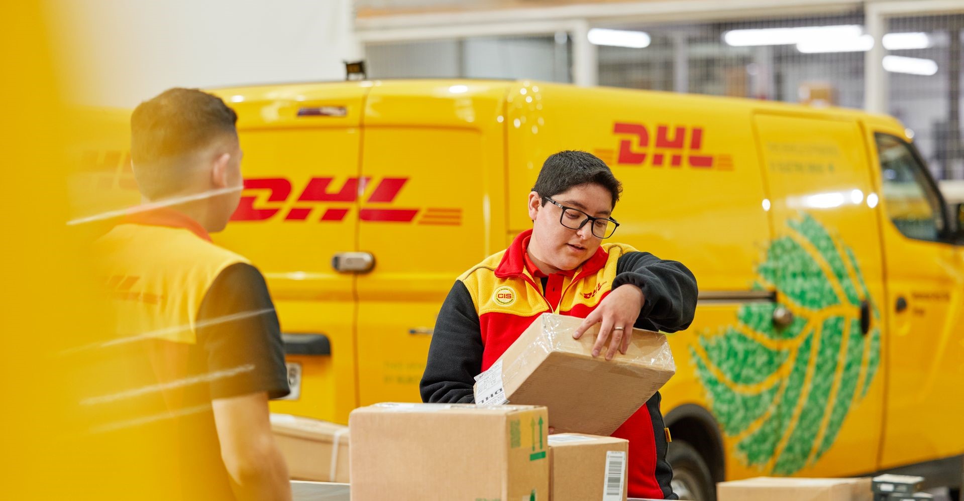 dhl express employee handling packages