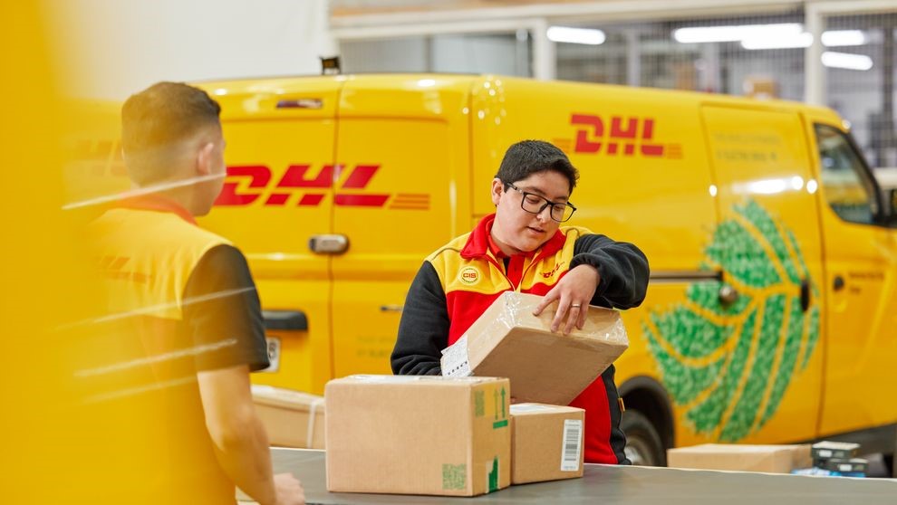 dhl express employee handling packages
