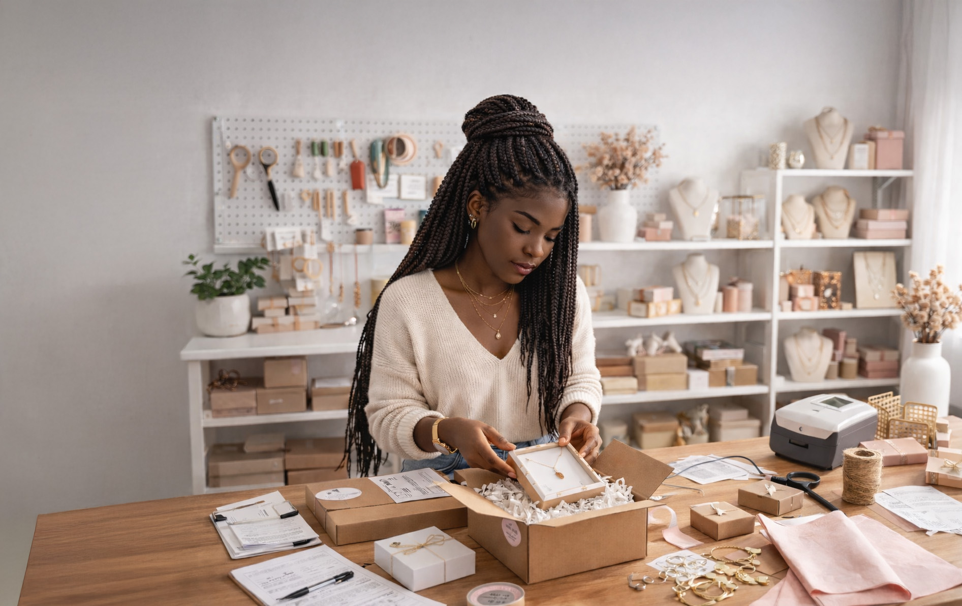 woman packing jewelry