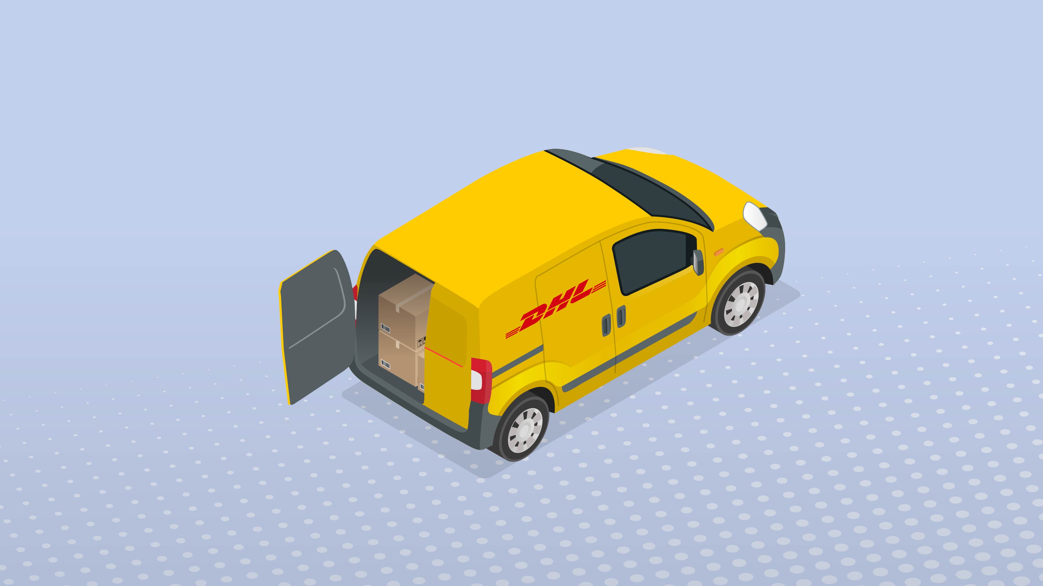 Animeret billede af gul DHL bil