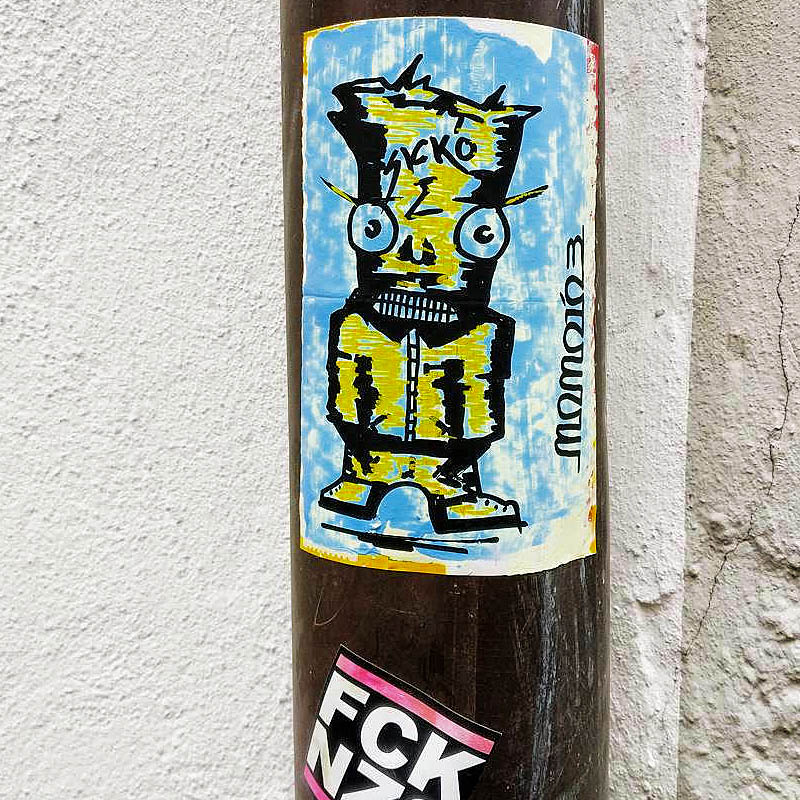 Swiss artist Momotob uses the yellow print as a background.