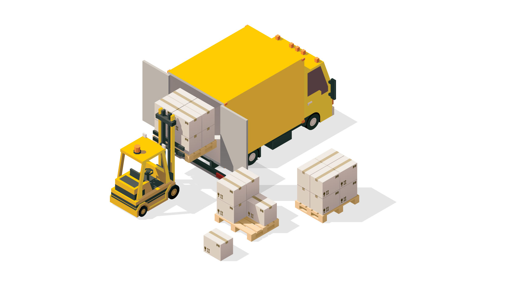 yellow truck with parcels loaded into it