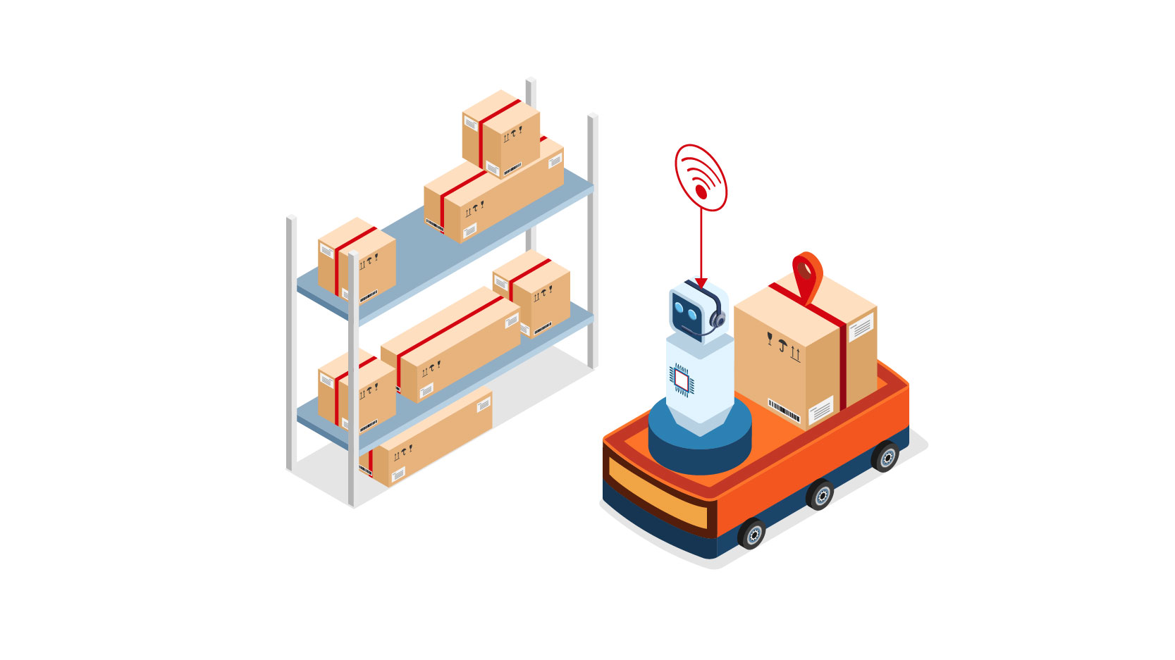boxes in a warehouse with robot