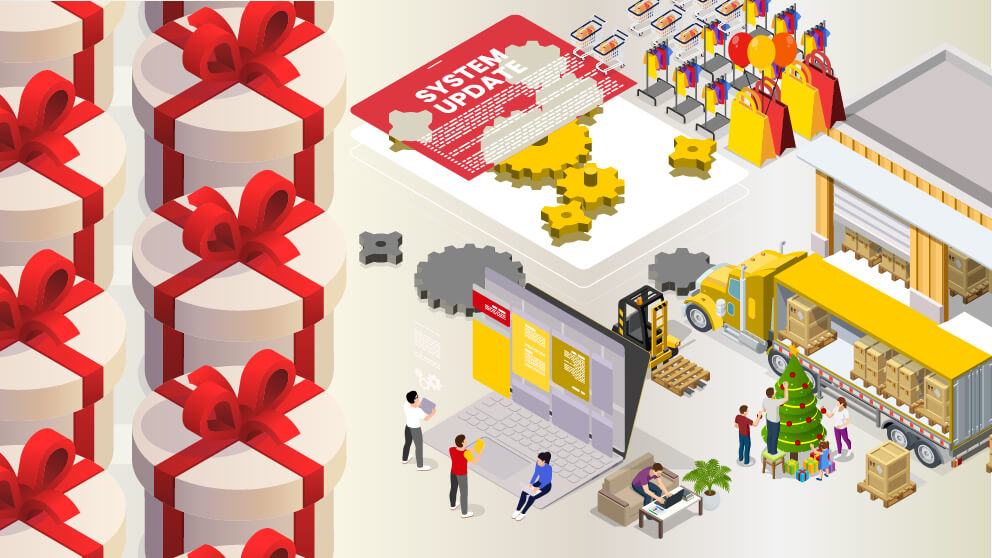 graphic image of presents and DHL delivery items