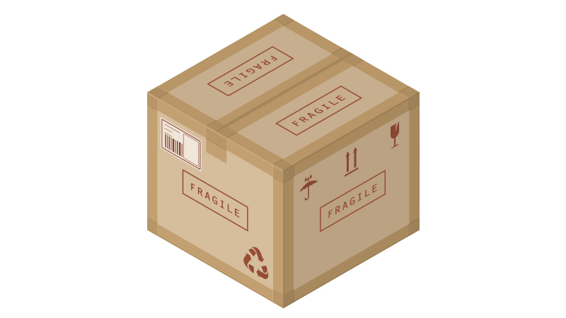 brown box with fragile labeling