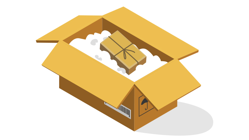 large boxes on a blue pallet