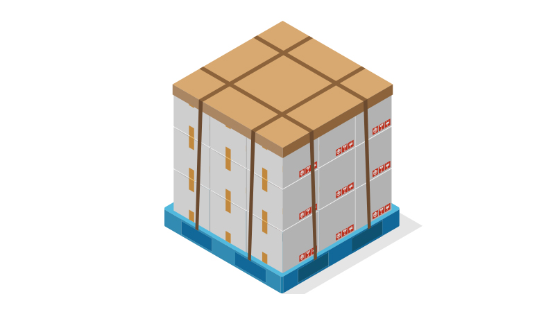 large boxes on a blue pallet