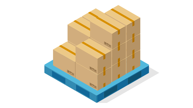 large boxes on a blue pallet