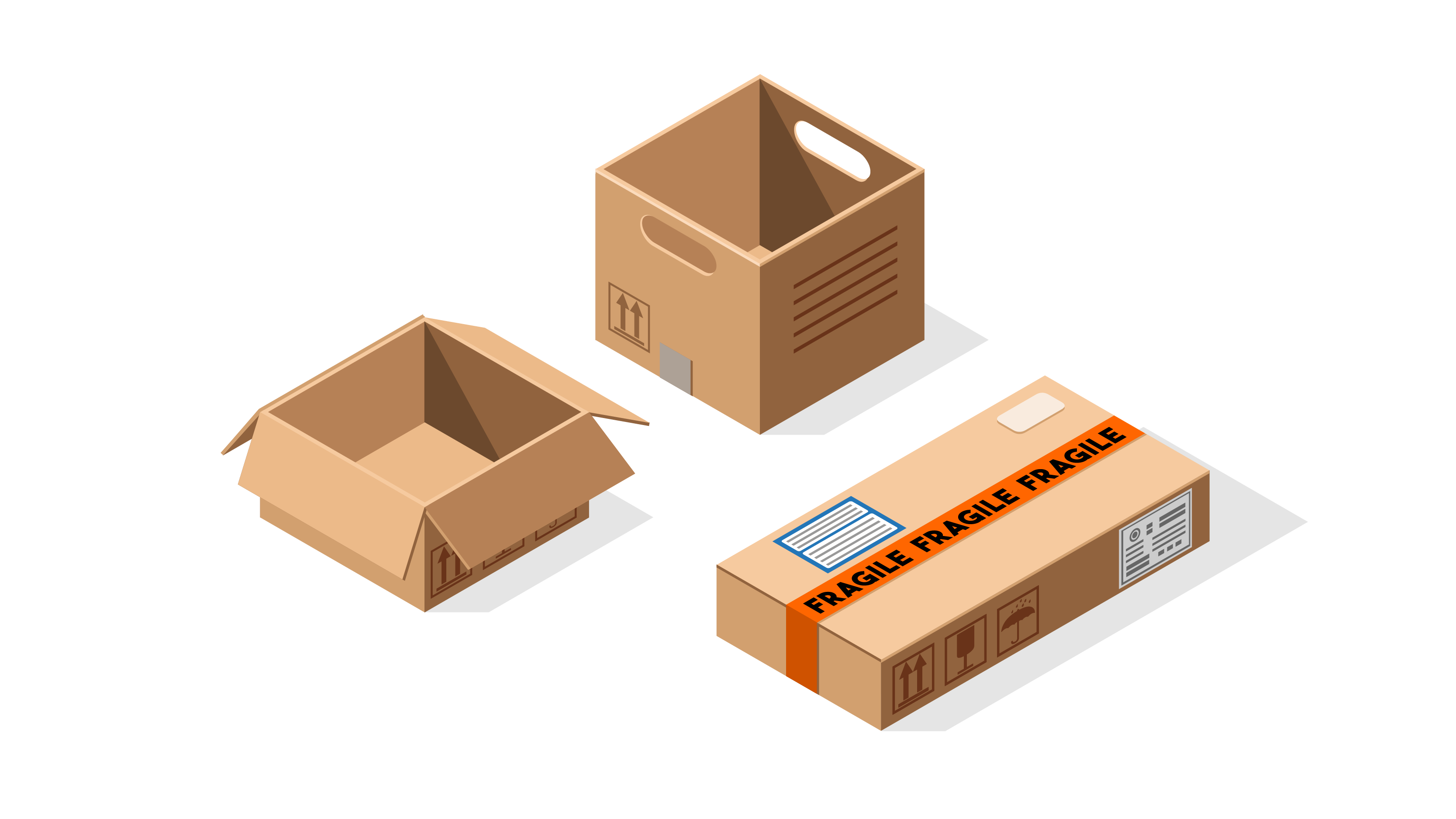 graphic image of  three different types of packaging boxes