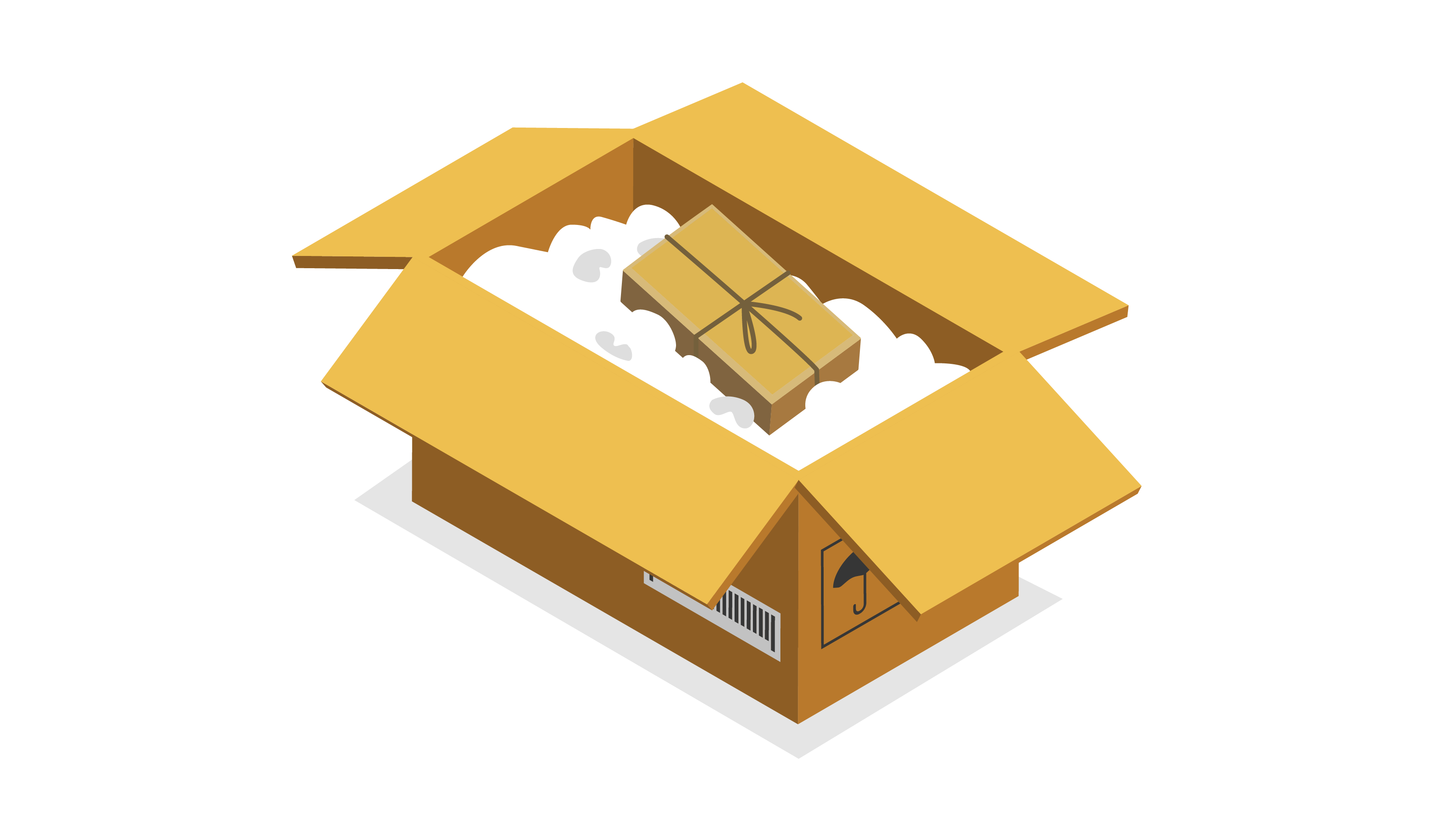 graphic image of brown box with green recycling sign on top