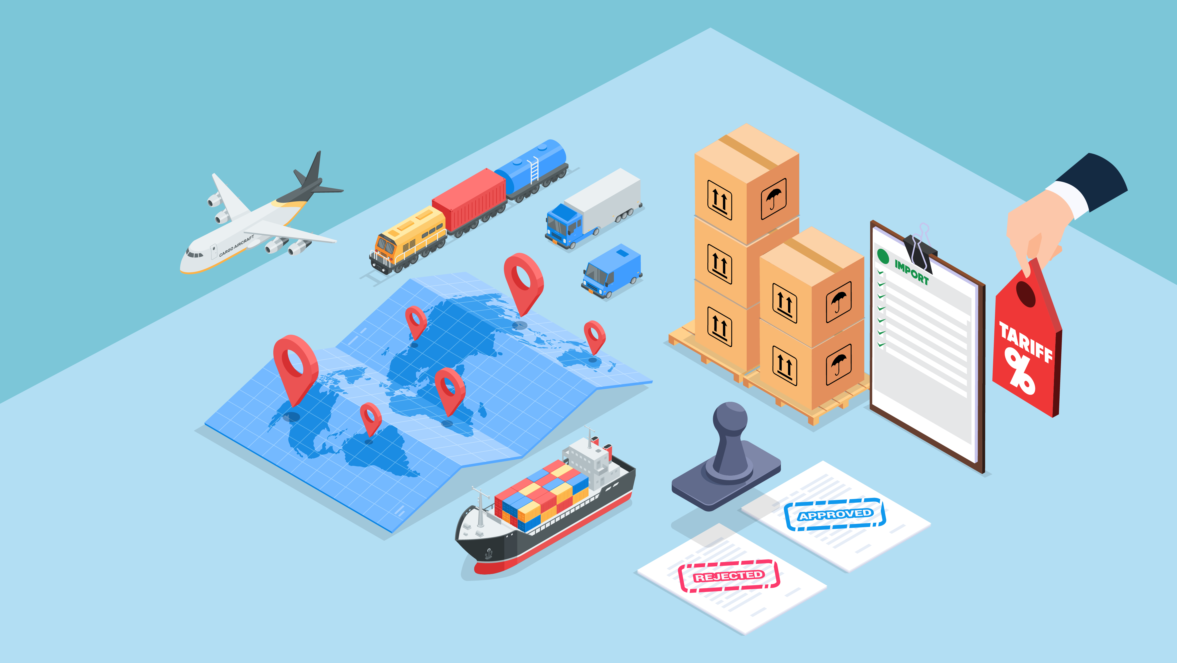 graphic image GPS, packages and shipping activities