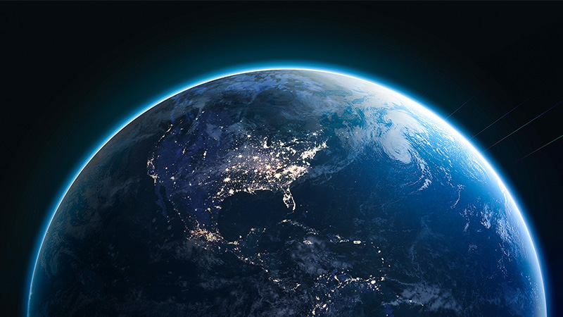 globe on a black background
