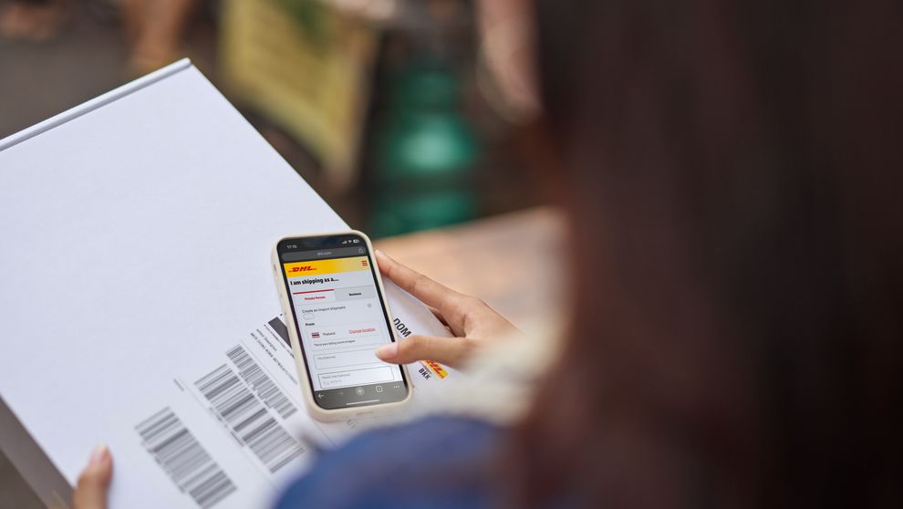 A package being sent via DHL’s courier service