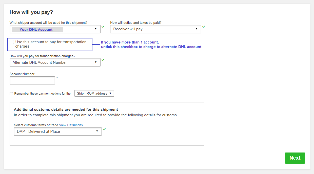 Payment Alternate Account
