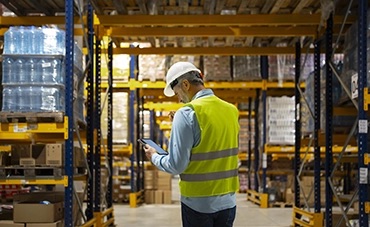 dos empleados asiáticos de DHL en un almacén
