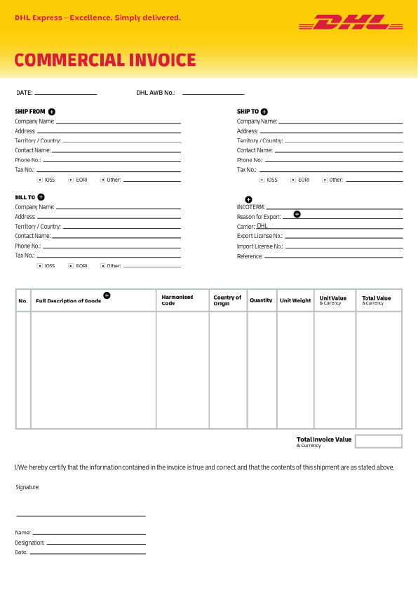 your shipping invoice