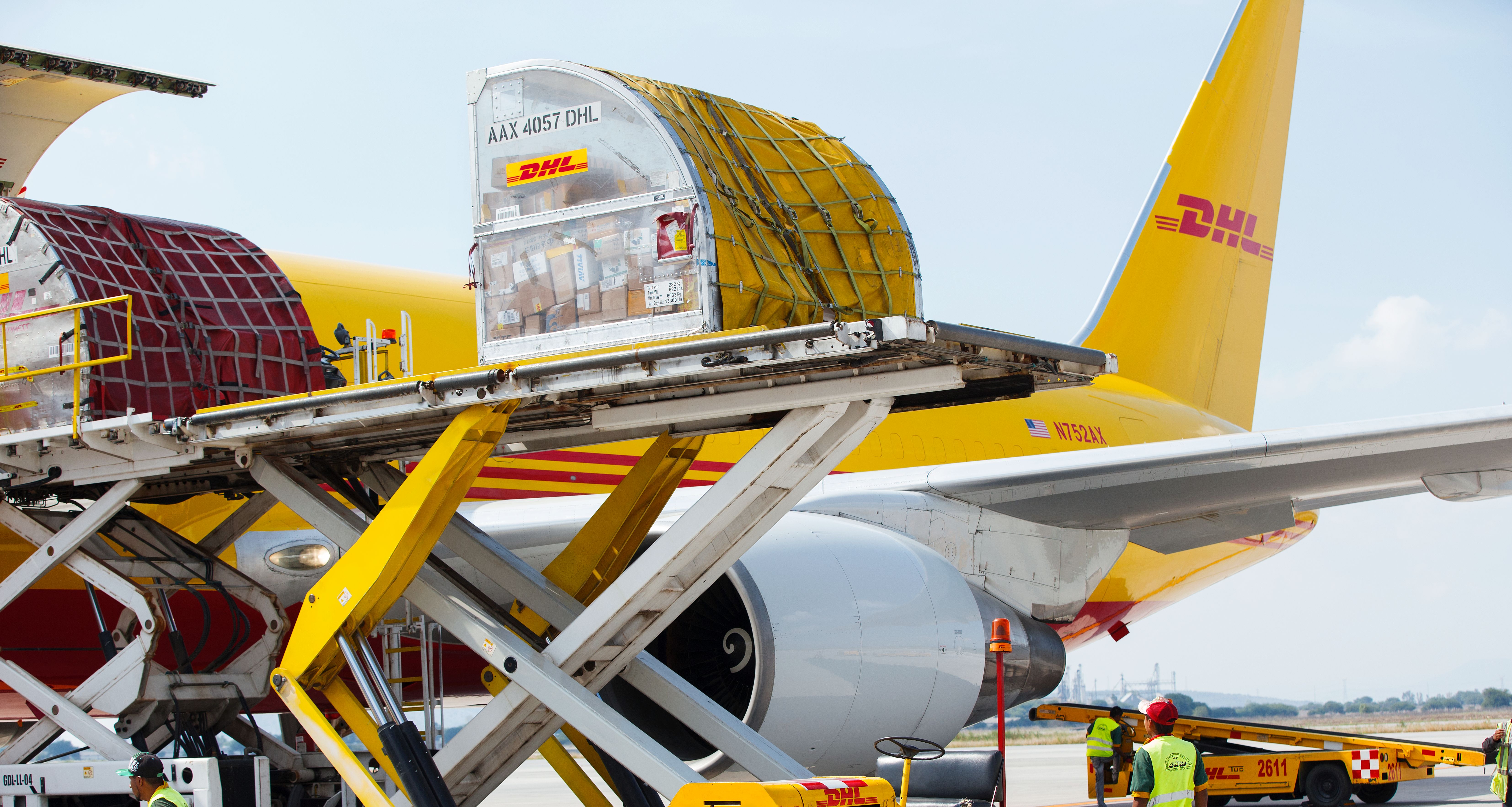 Cargo being loaded into DHL plane