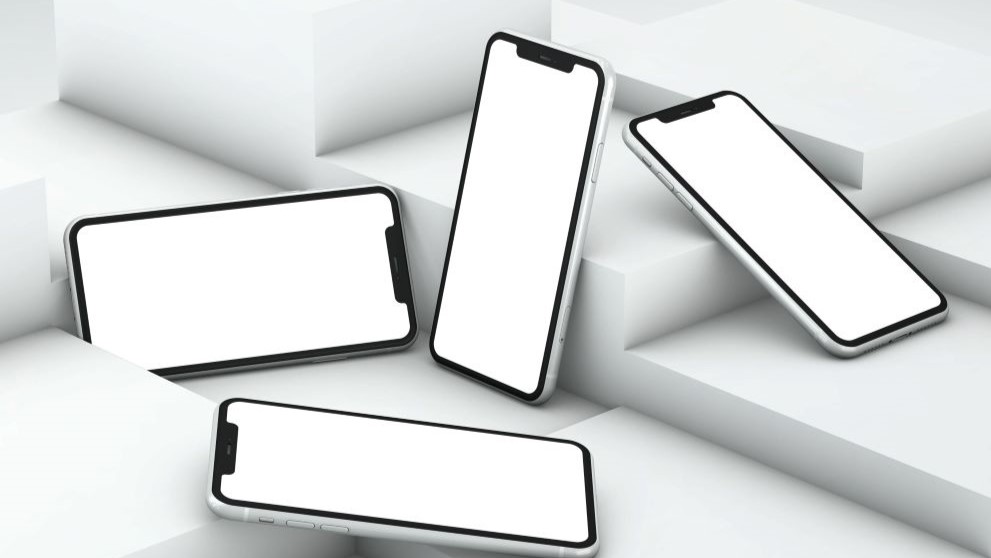 many smartphones in various orientations