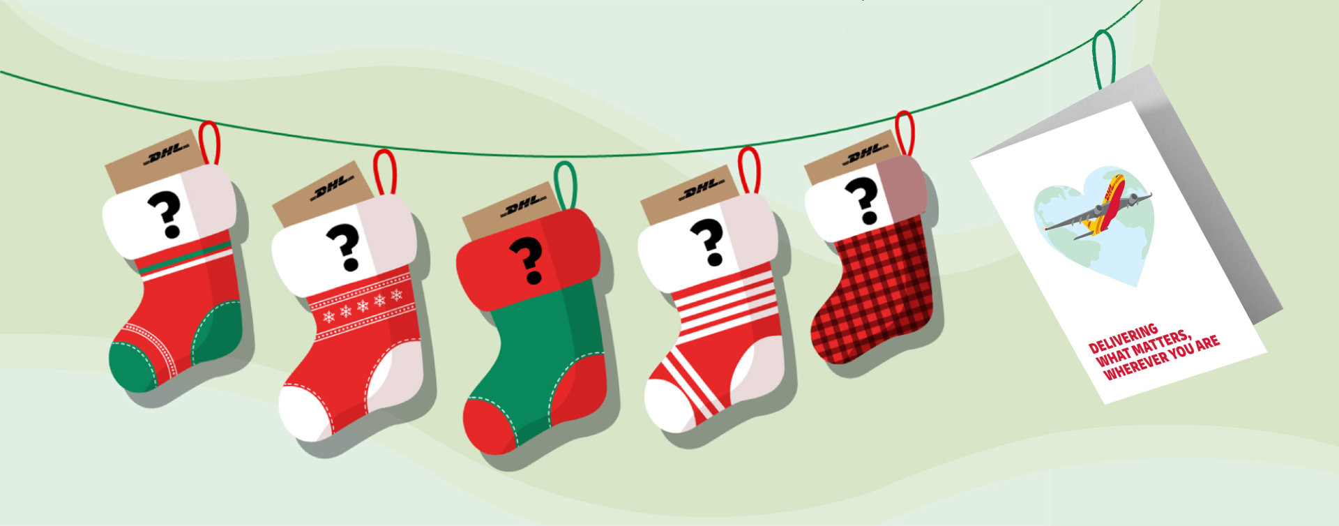 Christmas stocking with mystery DHL packages and gift card