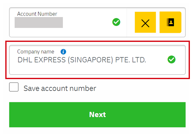 step 1 dhl account number