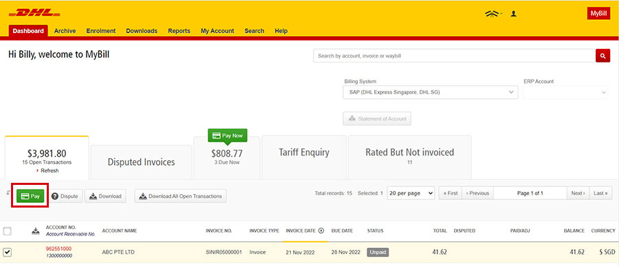 single invoice