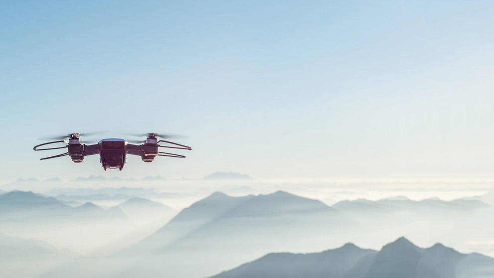 Drone flying over mountains