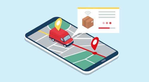 graphic of phone tracking a delivery truck