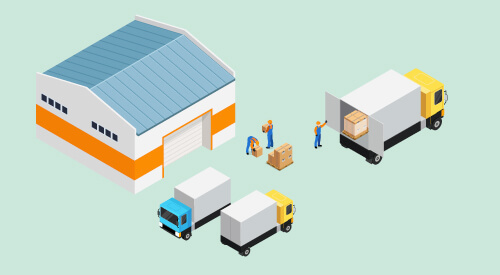 Graphic of trucks being loaded with shipping boxes