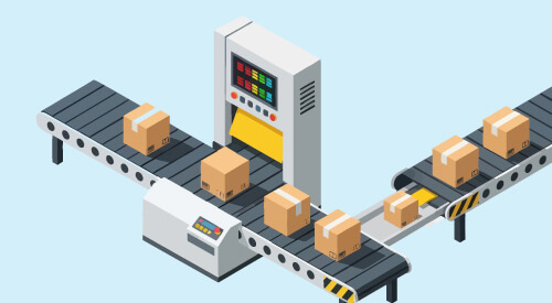 graphic of boxes moving through conveyor belt