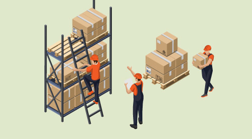 graphic of placing shipping boxes on shelving 