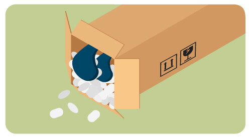 packing peanuts in shipping box