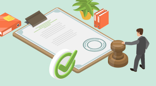 illustration of documents being stamped for approval