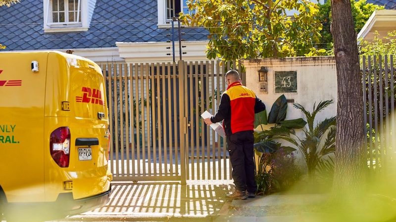 dhl express courier delivering a package from japan to an overseas location