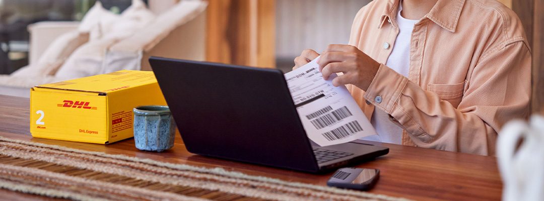 Person preparing a package label