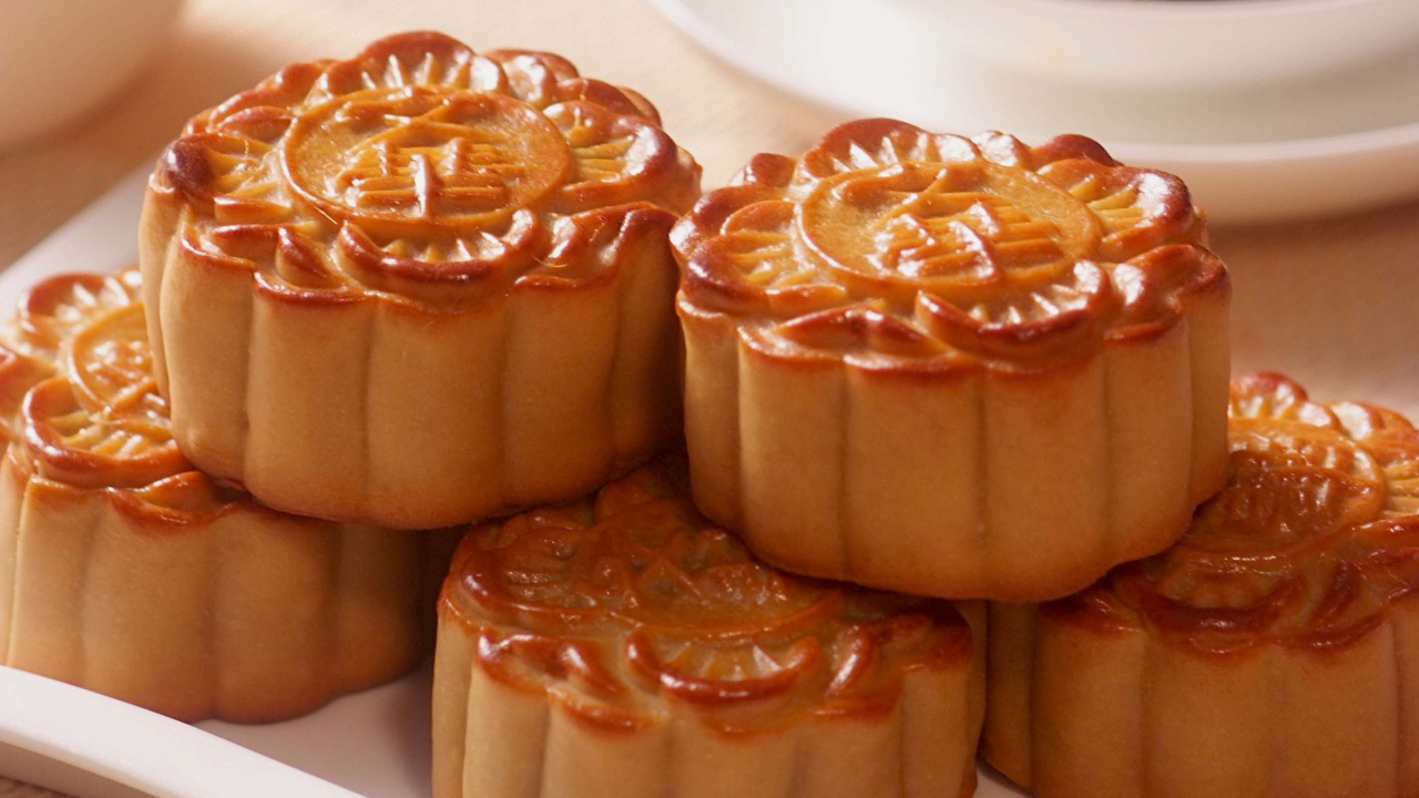 Traditional mooncakes arranged together for the Mid-Autumn Festival