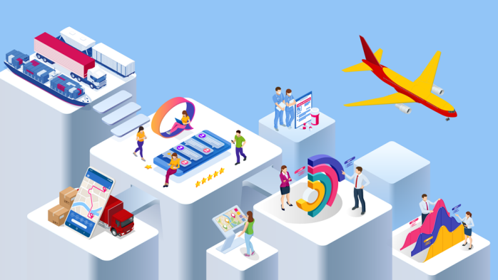 An illustration of various businesses engaged in customs clearance