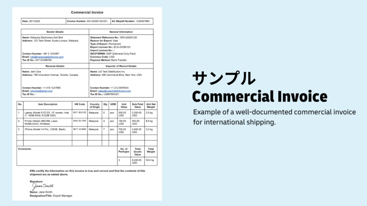 Sample Commercial Invoice